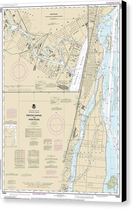 Nautical Chart-14854 Trenton Channel-river Rouge, River Rouge - Canvas Print