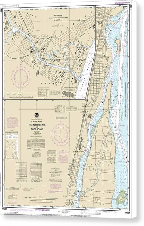 Nautical Chart-14854 Trenton Channel-river Rouge, River Rouge - Canvas Print