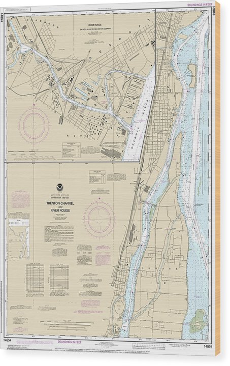 Nautical Chart-14854 Trenton Channel-River Rouge, River Rouge Wood Print