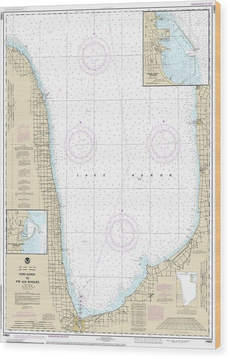 Nautical Chart-14862 Port Huron-Pte Aux Barques, Port Sanilac, Harbor Beach Wood Print