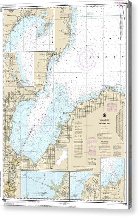Nautical Chart-14863 Saginaw Bay, Port Austin Harbor, Caseville Harbor, Entrance-Au Sable River, Sebewaing Harbor, Tawas Harbor  Acrylic Print