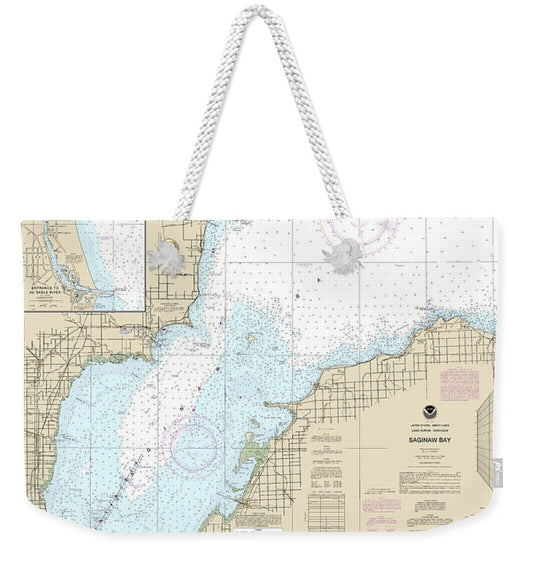 Nautical Chart-14863 Saginaw Bay, Port Austin Harbor, Caseville Harbor, Entrance-au Sable River, Sebewaing Harbor, Tawas Harbor - Weekender Tote Bag