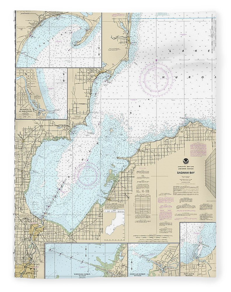 Nautical Chart-14863 Saginaw Bay, Port Austin Harbor, Caseville Harbor, Entrance-au Sable River, Sebewaing Harbor, Tawas Harbor - Blanket