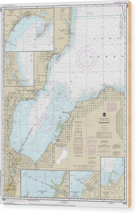 Nautical Chart-14863 Saginaw Bay, Port Austin Harbor, Caseville Harbor, Entrance-Au Sable River, Sebewaing Harbor, Tawas Harbor Wood Print