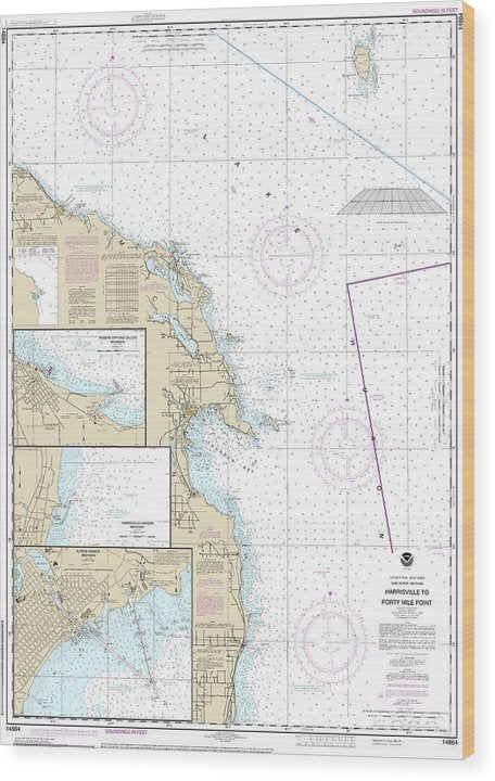 Nautical Chart-14864 Harrisville-Forty Mile Point, Harrisville Harbor, Alpena, Rogers City-Calcite Wood Print