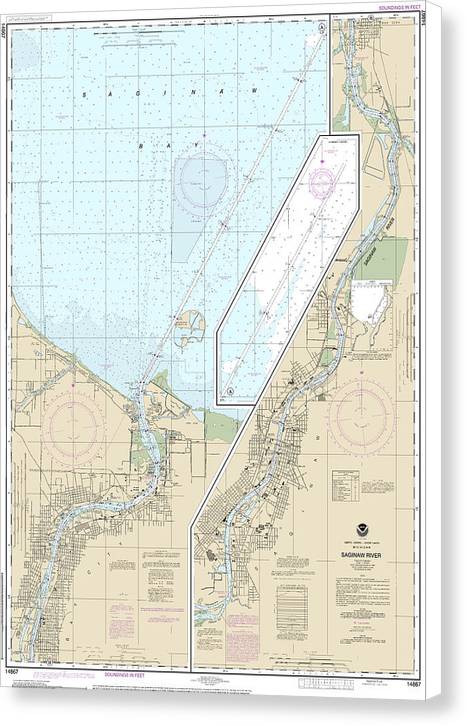 Nautical Chart-14867 Saginaw River - Canvas Print