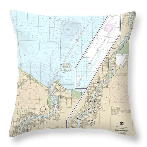 Nautical Chart-14867 Saginaw River - Throw Pillow