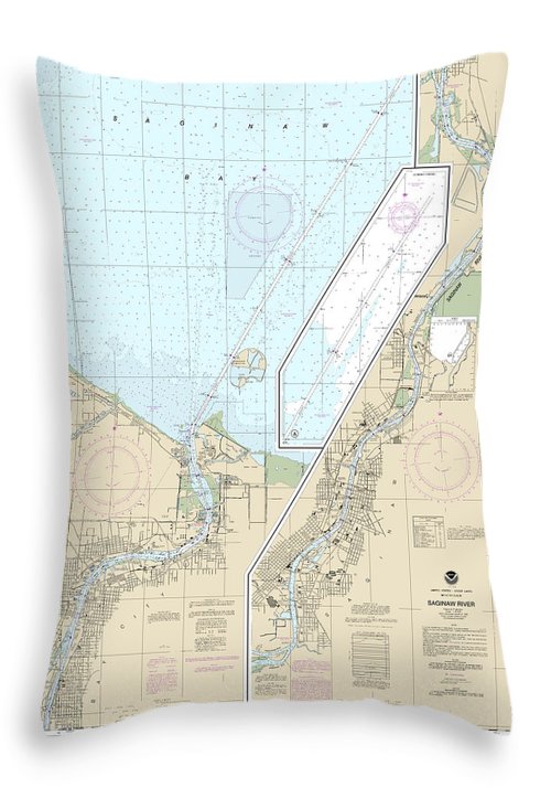 Nautical Chart-14867 Saginaw River - Throw Pillow