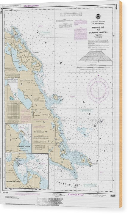 Nautical Chart-14869 Thunder Bay Island-Presque Isle, Stoneport Harbor, Resque Isle Harbor Wood Print