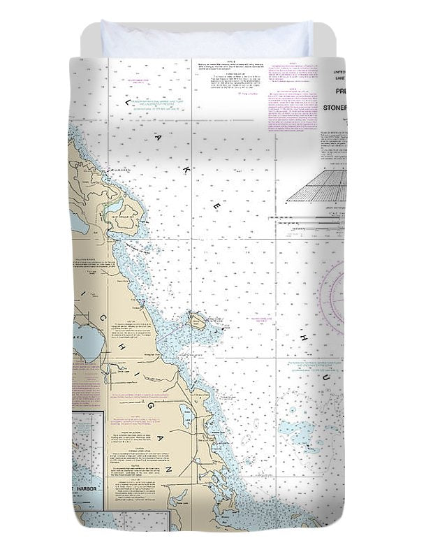 Nautical Chart-14869 Thunder Bay Island-presque Isle, Stoneport Harbor, Resque Isle Harbor - Duvet Cover