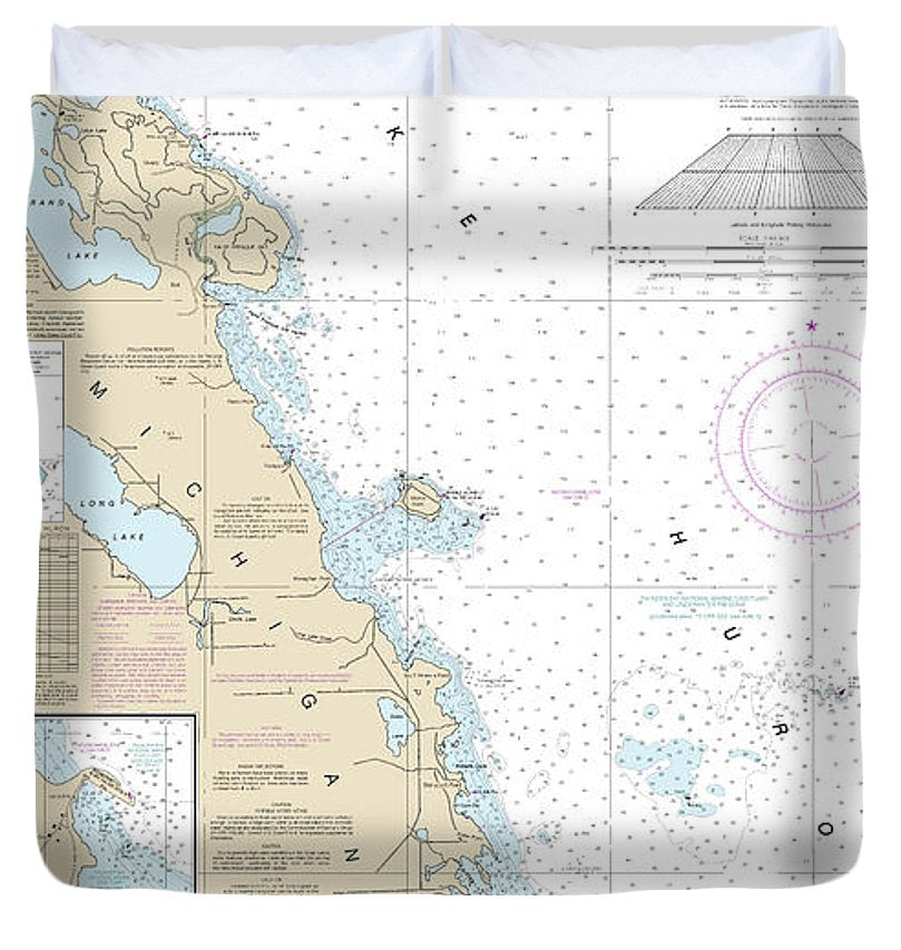 Nautical Chart 14869 Thunder Bay Island Presque Isle, Stoneport Harbor, Resque Isle Harbor Duvet Cover