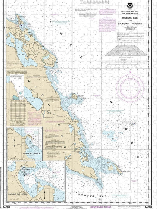 Nautical Chart 14869 Thunder Bay Island Presque Isle, Stoneport Harbor, Resque Isle Harbor Puzzle