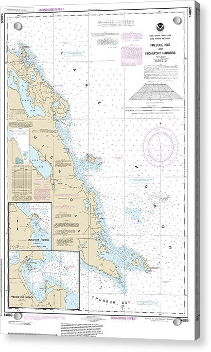 Nautical Chart-14869 Thunder Bay Island-presque Isle, Stoneport Harbor, Resque Isle Harbor - Acrylic Print