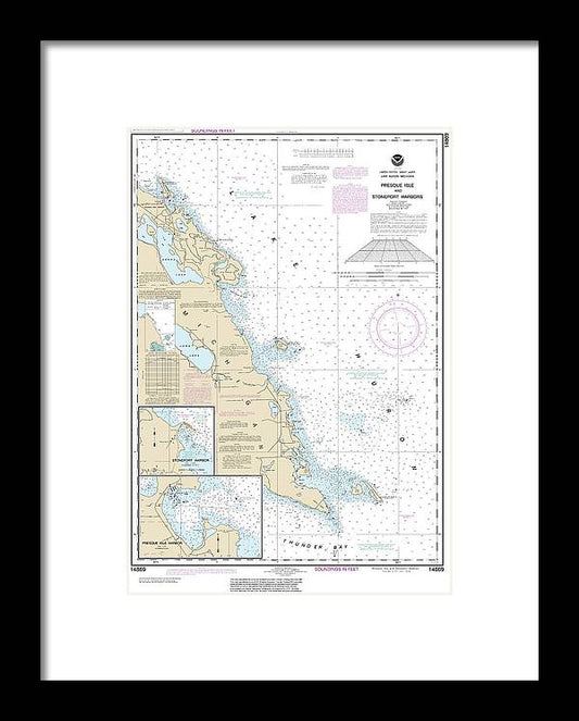Nautical Chart-14869 Thunder Bay Island-presque Isle, Stoneport Harbor, Resque Isle Harbor - Framed Print