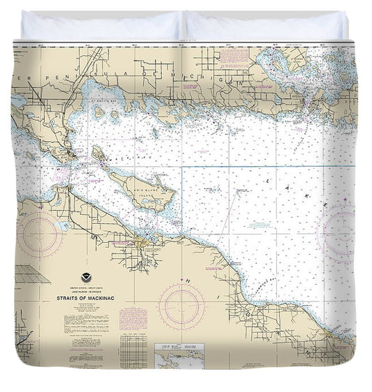 Nautical Chart 14880 Straits Mackinac Duvet Cover