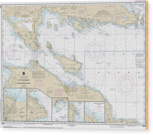 Nautical Chart-14881 Detour Passage-Waugoshance Pt, Hammond Bay Harbor, Mackinac Island, Cheboygan, Mackinaw City, St Lgnace Wood Print