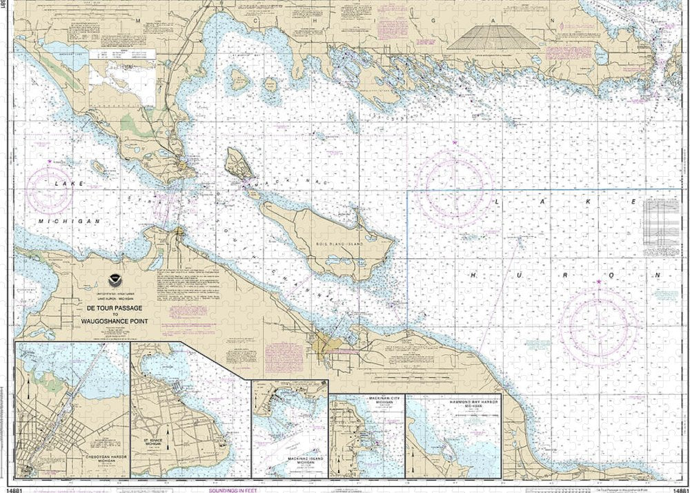 Nautical Chart-14881 Detour Passage-waugoshance Pt, Hammond Bay Harbor, Mackinac Island, Cheboygan, Mackinaw City, St Lgnace - Puzzle