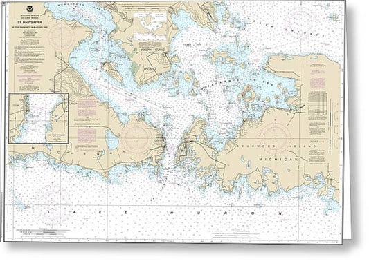 Nautical Chart-14882 St Mars River - Detour Passage-munuscong Lake, Detour Passage - Greeting Card