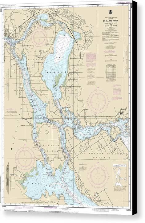 Nautical Chart-14883 St Marys River - Munuscong Lake-sault Ste Marie - Canvas Print