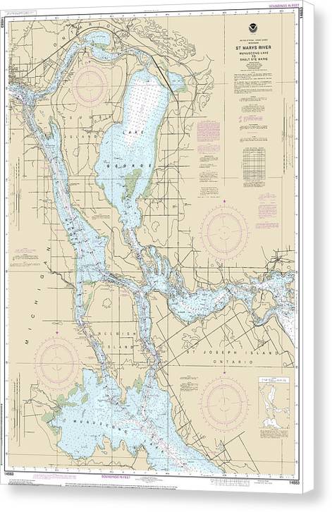 Nautical Chart-14883 St Marys River - Munuscong Lake-sault Ste Marie - Canvas Print