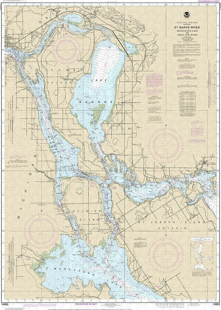 Nautical Chart-14883 St Marys River - Munuscong Lake-sault Ste Marie - Puzzle