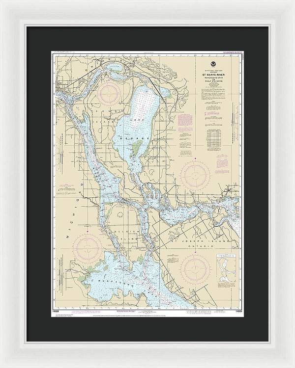 Nautical Chart-14883 St Marys River - Munuscong Lake-sault Ste Marie - Framed Print