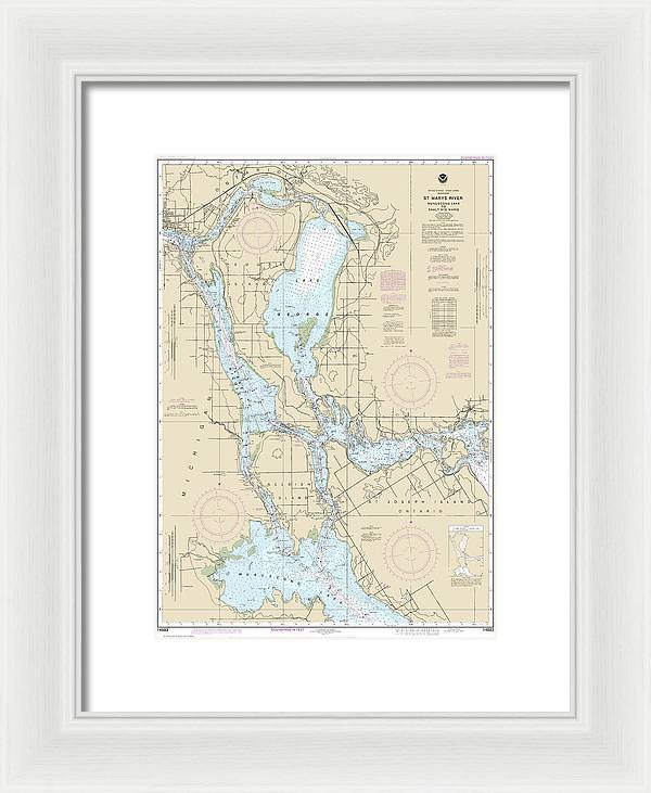 Nautical Chart-14883 St Marys River - Munuscong Lake-sault Ste Marie - Framed Print