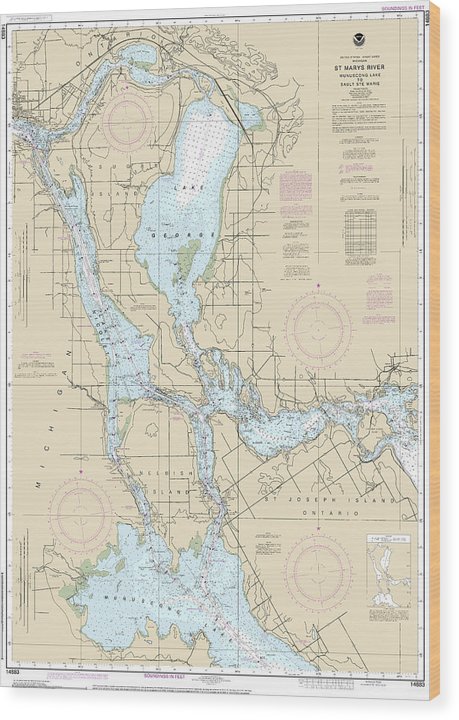 Nautical Chart-14883 St Marys River Munuscong Lake-Sault Ste Marie Wood Print