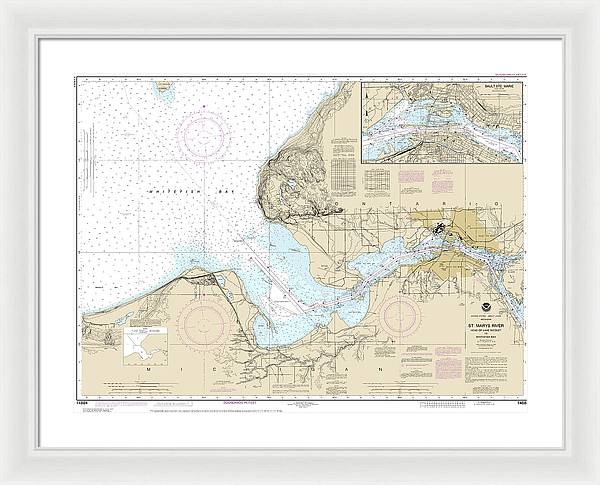 Nautical Chart-14884 St Marys River - Head-lake Nicolet-whitefish Bay, Sault Ste Marie - Framed Print