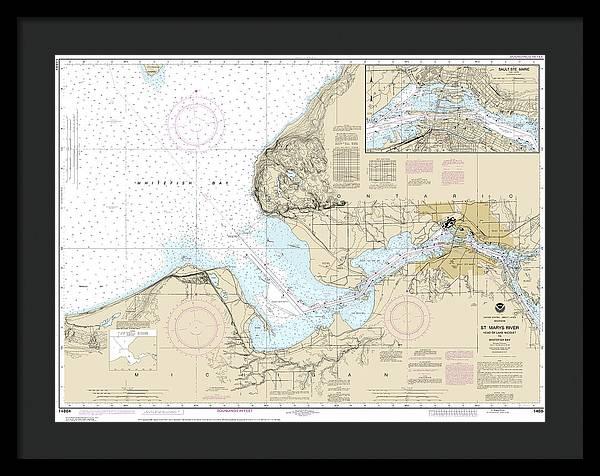 Nautical Chart-14884 St Marys River - Head-lake Nicolet-whitefish Bay, Sault Ste Marie - Framed Print