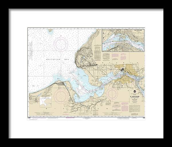 Nautical Chart-14884 St Marys River - Head-lake Nicolet-whitefish Bay, Sault Ste Marie - Framed Print