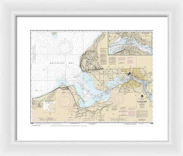 Nautical Chart-14884 St Marys River - Head-lake Nicolet-whitefish Bay, Sault Ste Marie - Framed Print