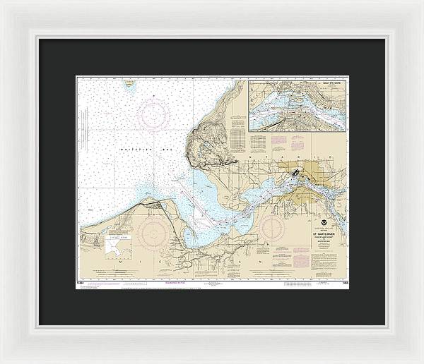 Nautical Chart-14884 St Marys River - Head-lake Nicolet-whitefish Bay, Sault Ste Marie - Framed Print