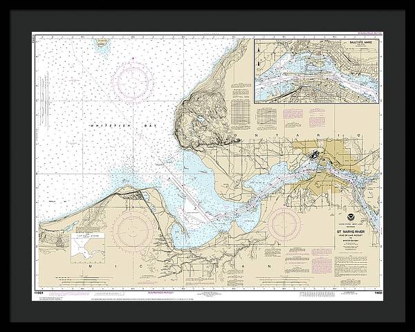 Nautical Chart-14884 St Marys River - Head-lake Nicolet-whitefish Bay, Sault Ste Marie - Framed Print