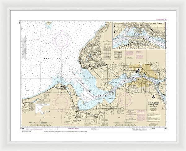 Nautical Chart-14884 St Marys River - Head-lake Nicolet-whitefish Bay, Sault Ste Marie - Framed Print