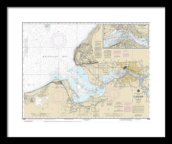 Nautical Chart-14884 St Marys River - Head-lake Nicolet-whitefish Bay, Sault Ste Marie - Framed Print