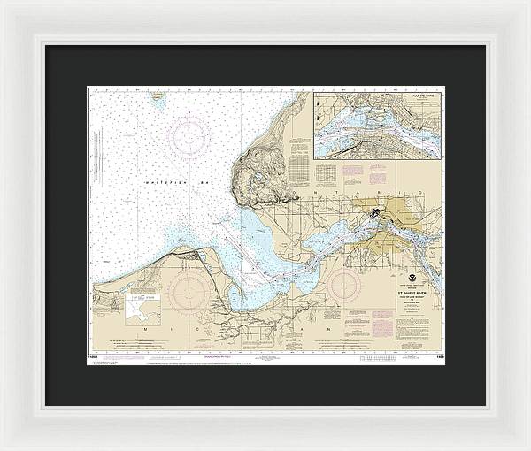 Nautical Chart-14884 St Marys River - Head-lake Nicolet-whitefish Bay, Sault Ste Marie - Framed Print