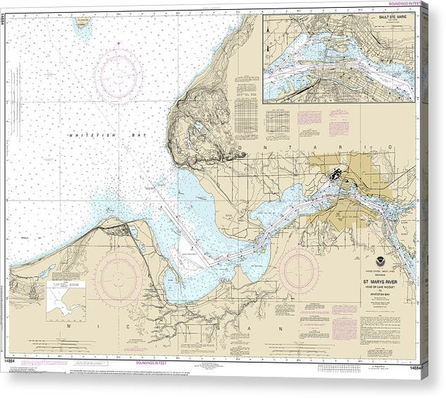 Nautical Chart-14884 St Marys River - Head-Lake Nicolet-Whitefish Bay, Sault Ste Marie  Acrylic Print