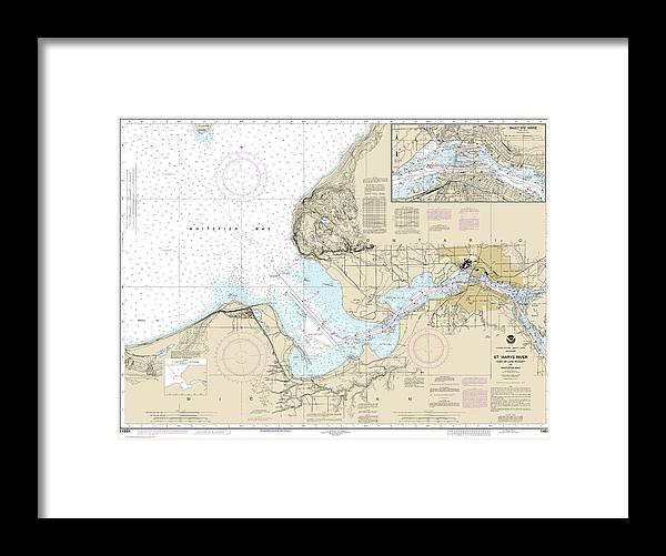 Nautical Chart-14884 St Marys River - Head-lake Nicolet-whitefish Bay, Sault Ste Marie - Framed Print