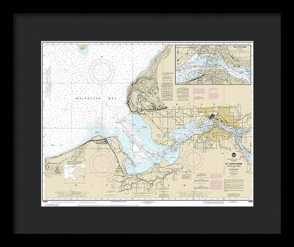 Nautical Chart-14884 St Marys River - Head-lake Nicolet-whitefish Bay, Sault Ste Marie - Framed Print