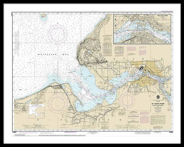 Nautical Chart-14884 St Marys River - Head-lake Nicolet-whitefish Bay, Sault Ste Marie - Framed Print