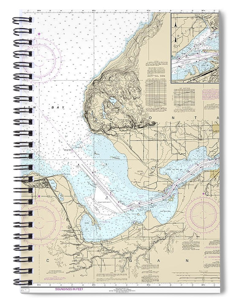 Nautical Chart 14884 St Marys River Head Lake Nicolet Whitefish Bay, Sault Ste Marie Spiral Notebook