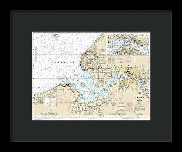 Nautical Chart-14884 St Marys River - Head-lake Nicolet-whitefish Bay, Sault Ste Marie - Framed Print