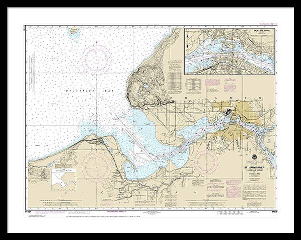 Nautical Chart-14884 St Marys River - Head-lake Nicolet-whitefish Bay, Sault Ste Marie - Framed Print