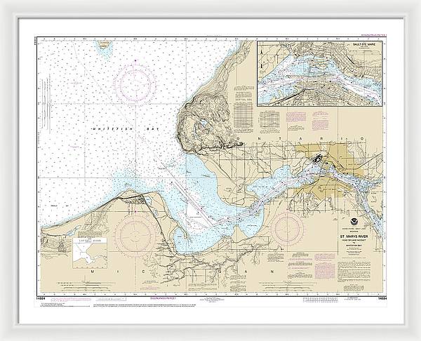 Nautical Chart-14884 St Marys River - Head-lake Nicolet-whitefish Bay, Sault Ste Marie - Framed Print