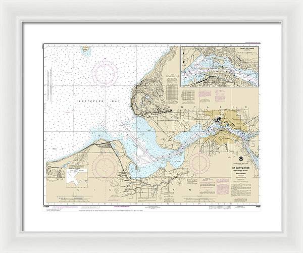 Nautical Chart-14884 St Marys River - Head-lake Nicolet-whitefish Bay, Sault Ste Marie - Framed Print