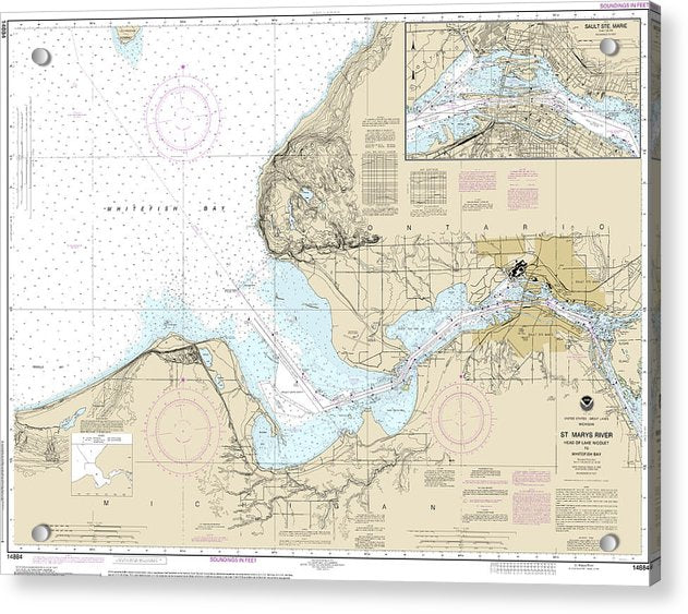Nautical Chart-14884 St Marys River - Head-lake Nicolet-whitefish Bay, Sault Ste Marie - Acrylic Print