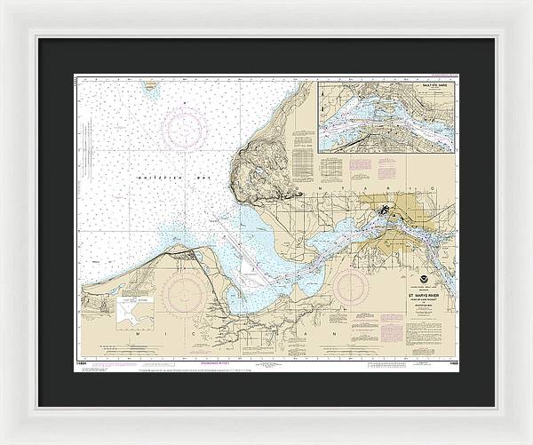 Nautical Chart-14884 St Marys River - Head-lake Nicolet-whitefish Bay, Sault Ste Marie - Framed Print