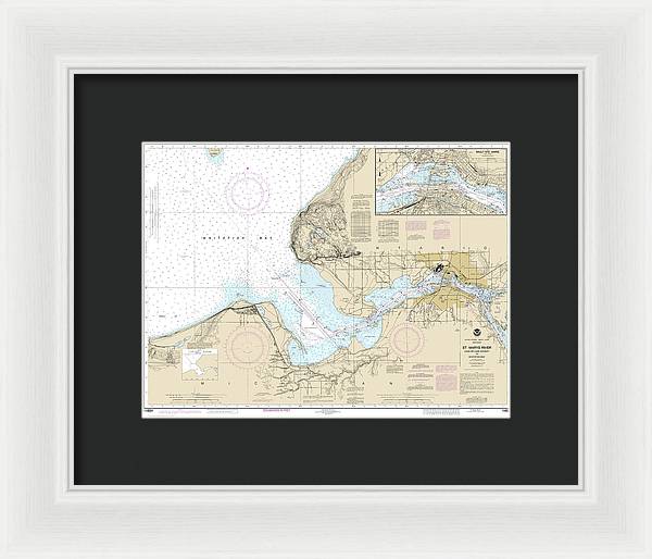 Nautical Chart-14884 St Marys River - Head-lake Nicolet-whitefish Bay, Sault Ste Marie - Framed Print