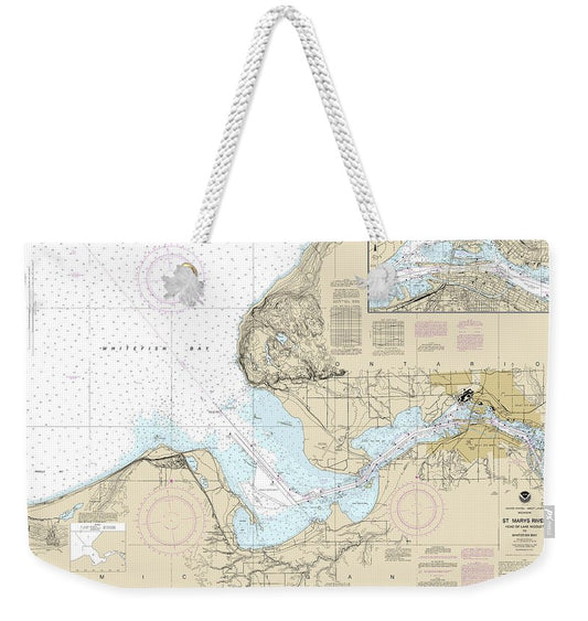 Nautical Chart-14884 St Marys River - Head-lake Nicolet-whitefish Bay, Sault Ste Marie - Weekender Tote Bag
